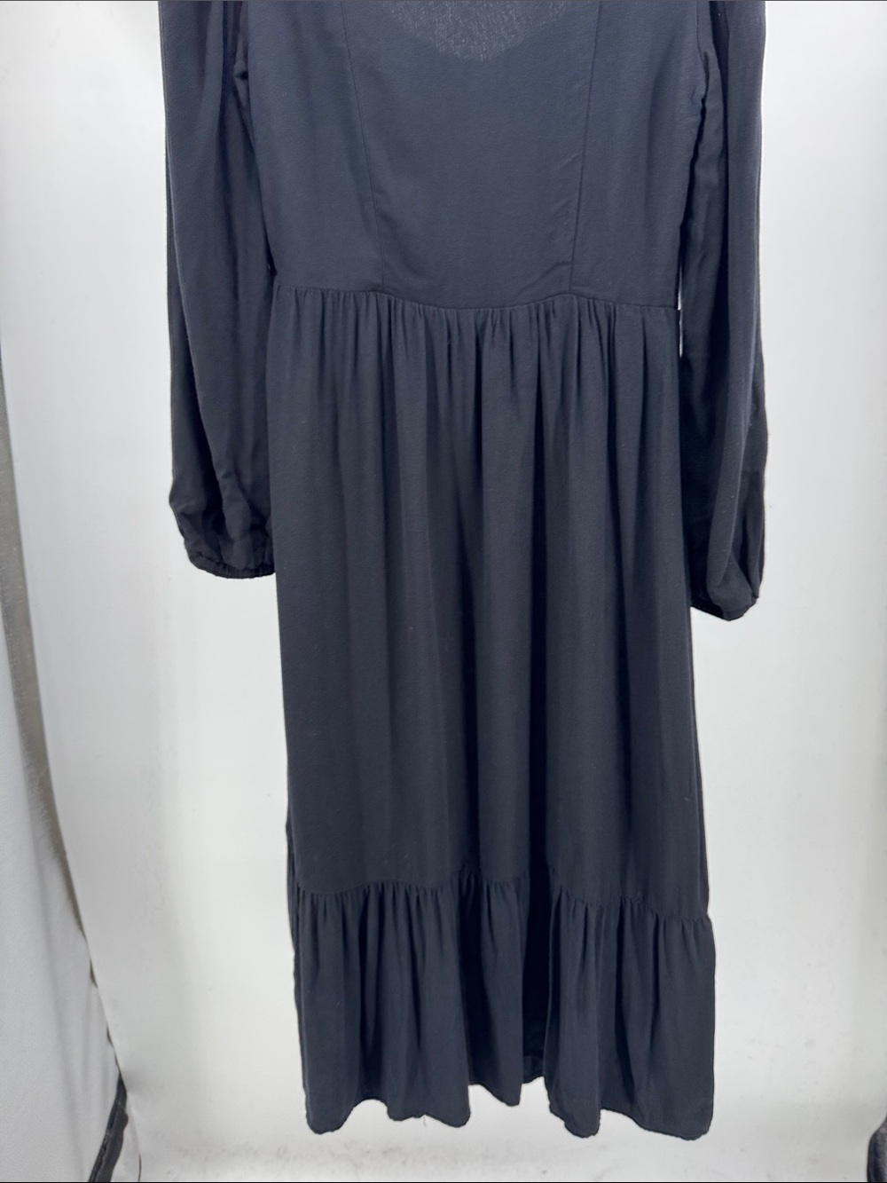 And Now This square neck Black Long-Sleeve Midi Dress slit M casual witchy - Picture 11 of 13